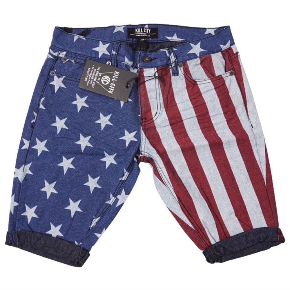 Kill City Men's American Flag Shorts - Red, White, and Blue 30 Slim NTW
